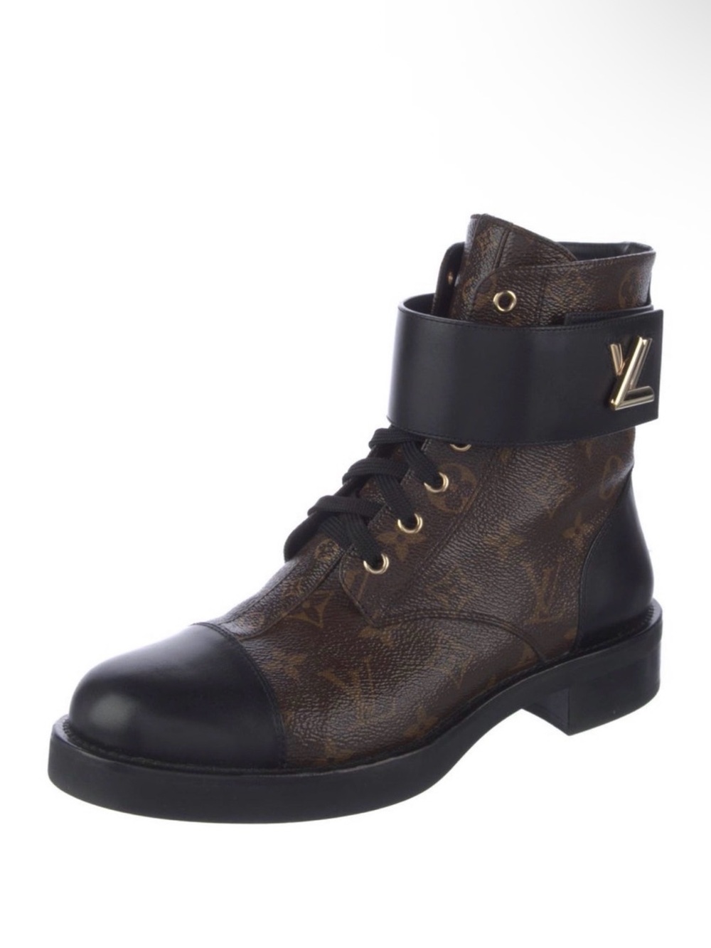 Louis Vuitton Brown Monogram and Black Leather Ankle Boots